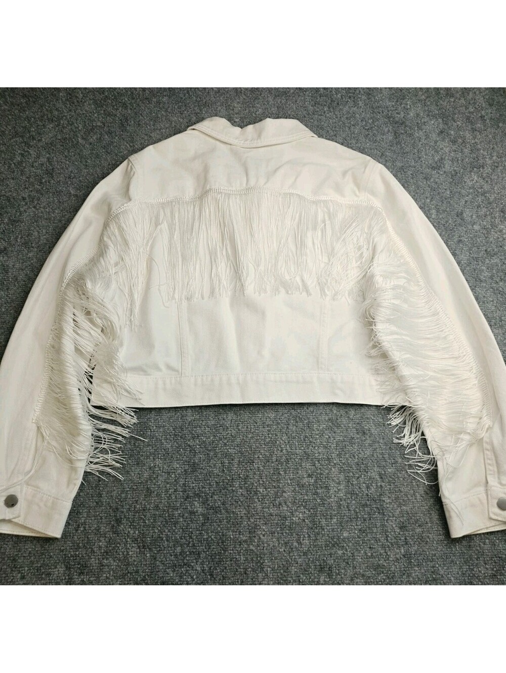 SHEIN Curve White Fringe Denim Jacket Plus Size 1XL Cropped Boho Western Tassel